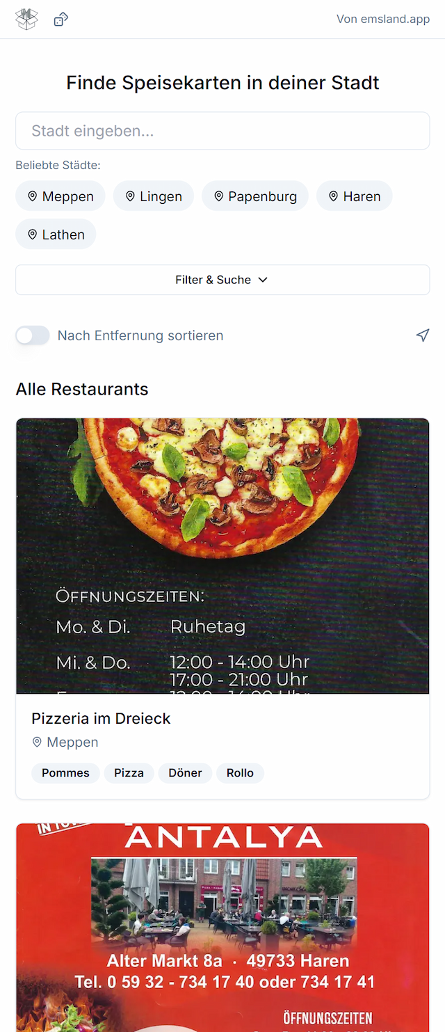 Digitale Speisekarte Mobile Version